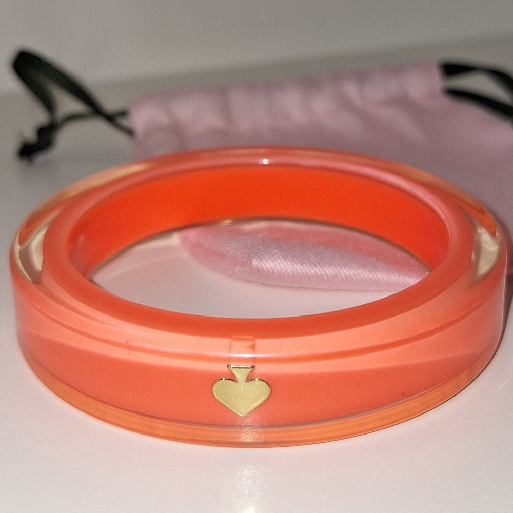 Kate Spade Coral Lucite Bangle w/ Gold Tone Spade Logo & Branded  Dust Bag NWOT